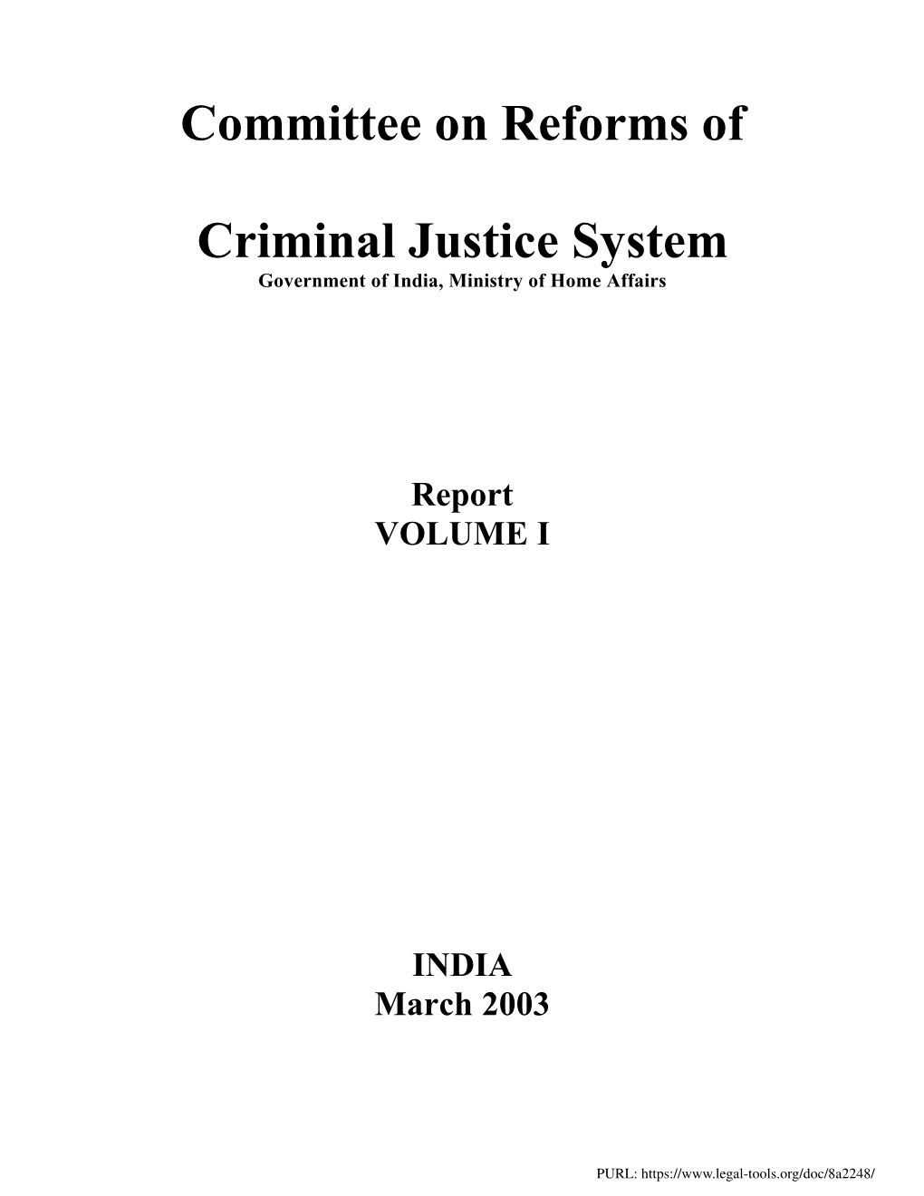 Dr. Justice V.S. Malimath Report First Pages