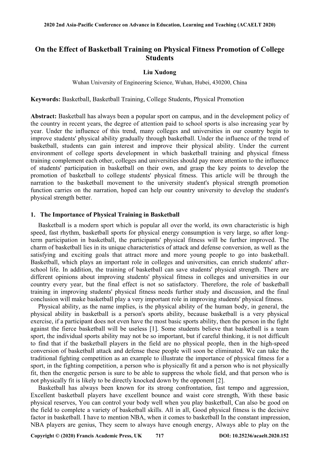 On the Effect of Basketball Training on Physical Fitness Promotion of College Students