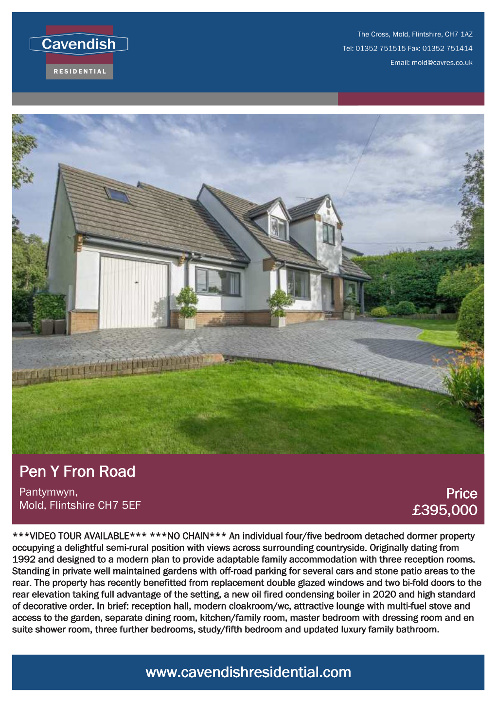 Pen Y Fron Road Pantymwyn, Price Mold, Flintshire CH7 5EF £395,000