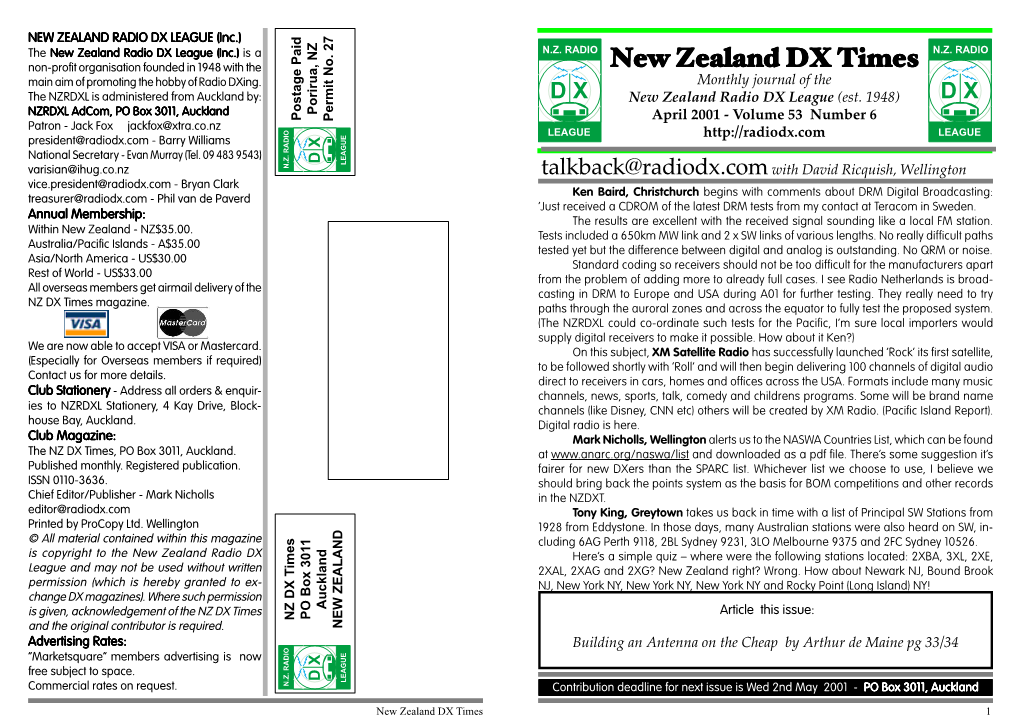 New Zealand DX Times Main Aim of Promoting the Hobby of Radio Dxing