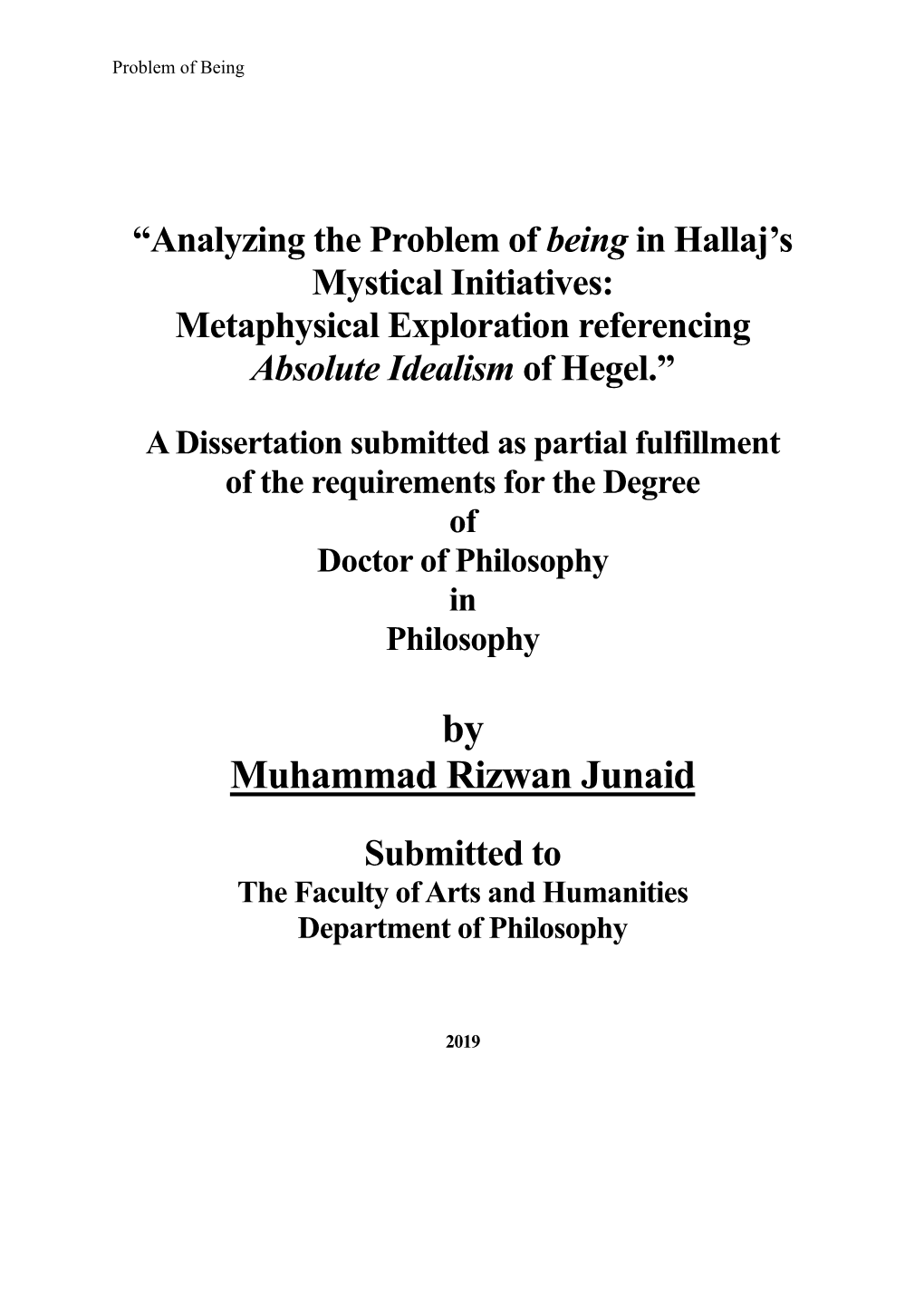 Analyzing the Problem of Being in Hallaj's Mystical Initiatives