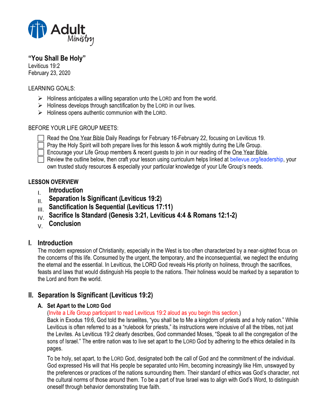 “You Shall Be Holy” Introduction Separation Is Significant (Leviticus