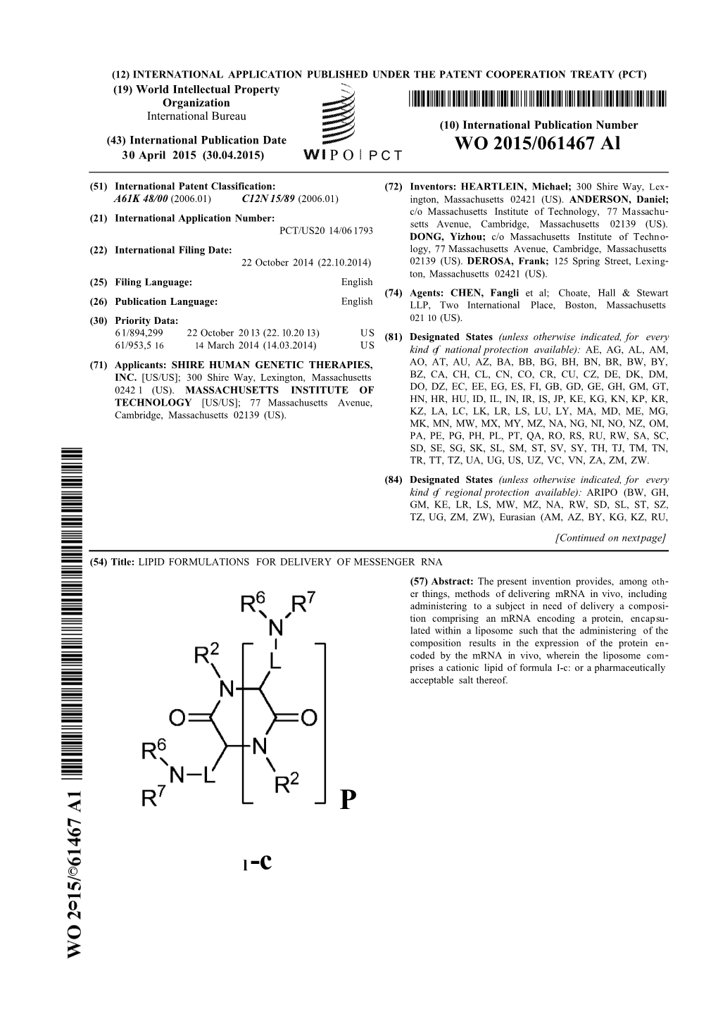 WO 2015/061467 Al 30 April 2015 (30.04.2015) P O P C T