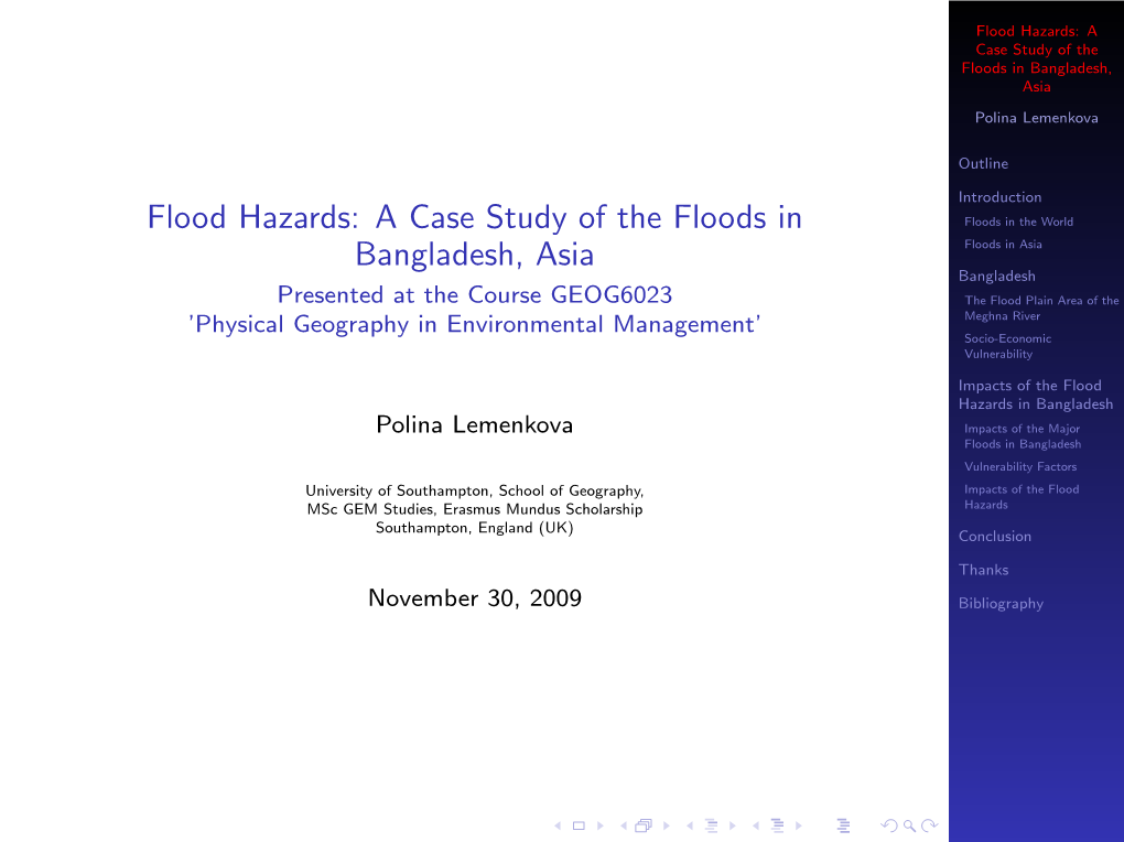 Flood Hazards: a Case Study of the Floods in Bangladesh, Asia