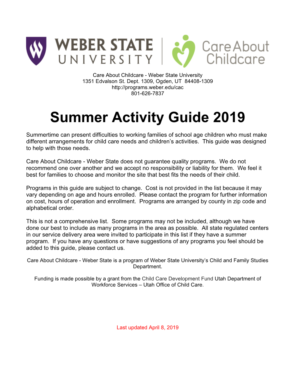 Summer Activity Guide 2019