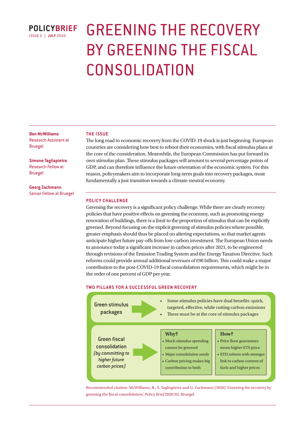 Greening the Recovery by Greening the Fiscal Consolidation