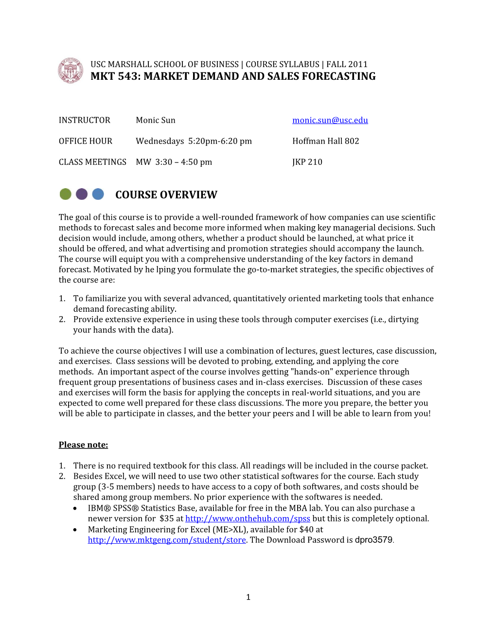 Mkt 543: Market Demand and Sales Forecasting Course