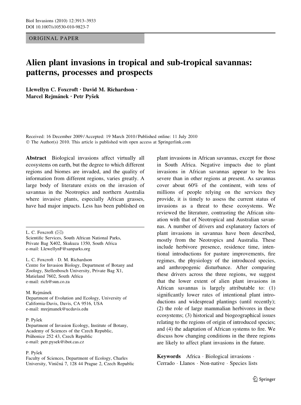 Alien Plant Invasions in Tropical and Sub-Tropical Savannas: Patterns, Processes and Prospects