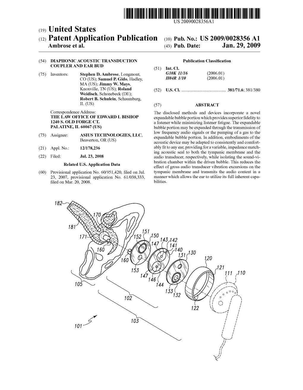 (12) Patent Application Publication (10) Pub. No.: US 2009/0028356 A1 Ambrose Et Al