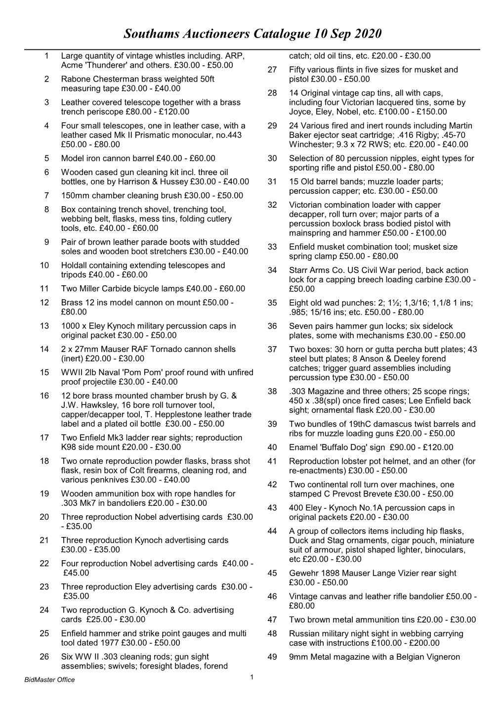 Southams Auctioneers Catalogue 10 Sep 2020