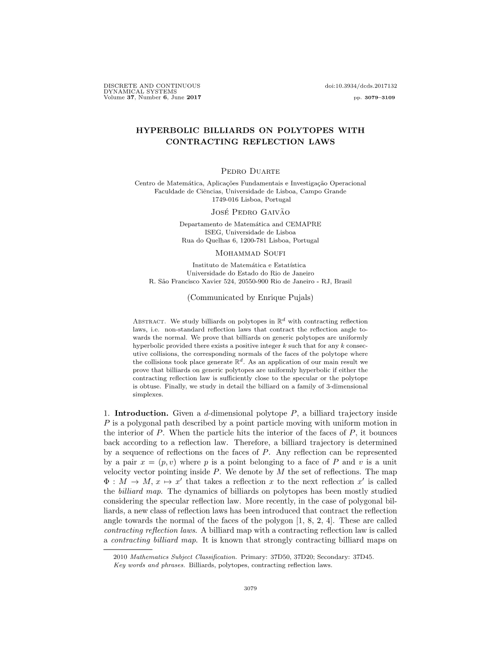 Hyperbolic Billiards on Polytopes with Contracting Reflection Laws