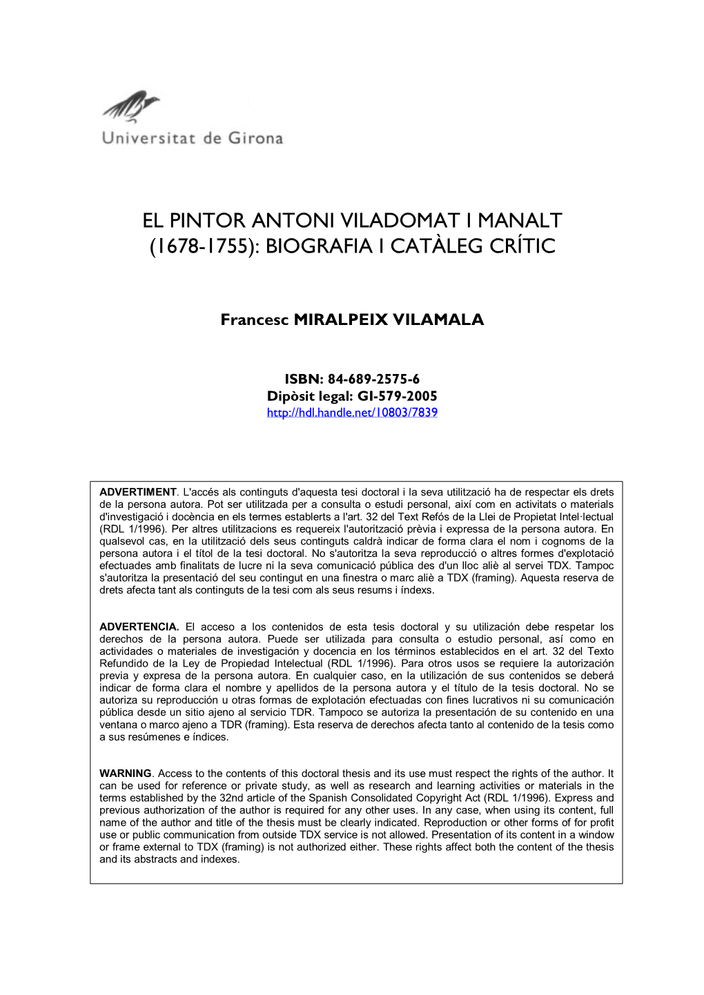 El Pintor Antoni Viladomat I Manalt (1678-1755): Biografia I Catàleg Crític