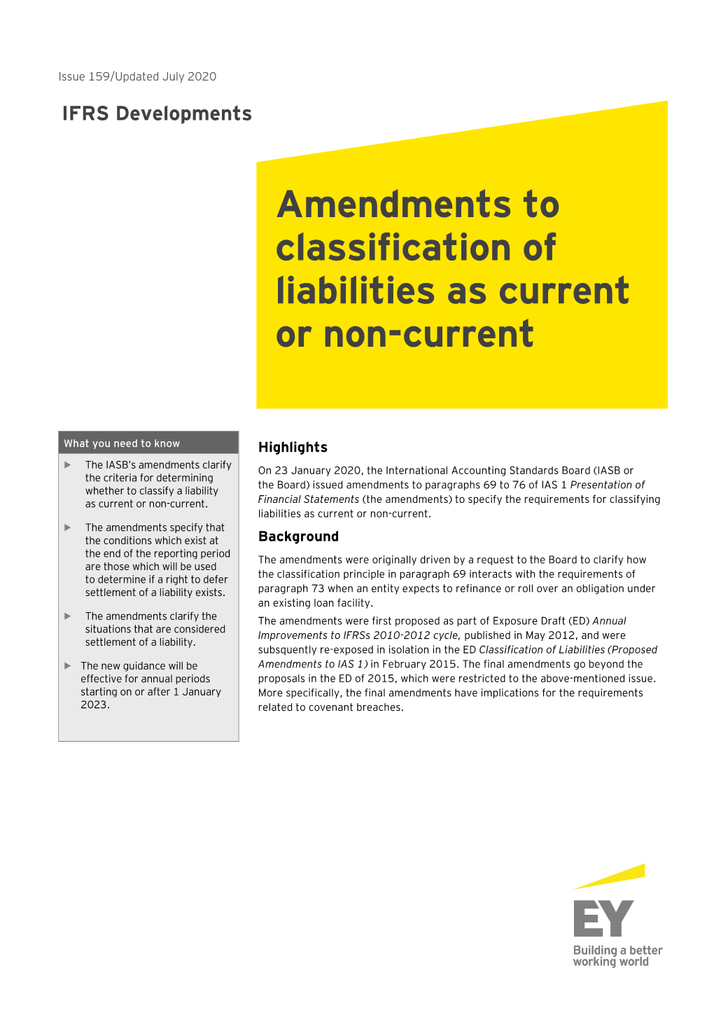 Amendments to Classification of Liabilities As Current Or Non-Current