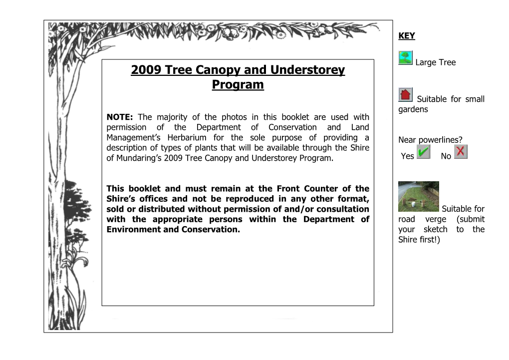 2009 Tree Canopy and Understorey Program