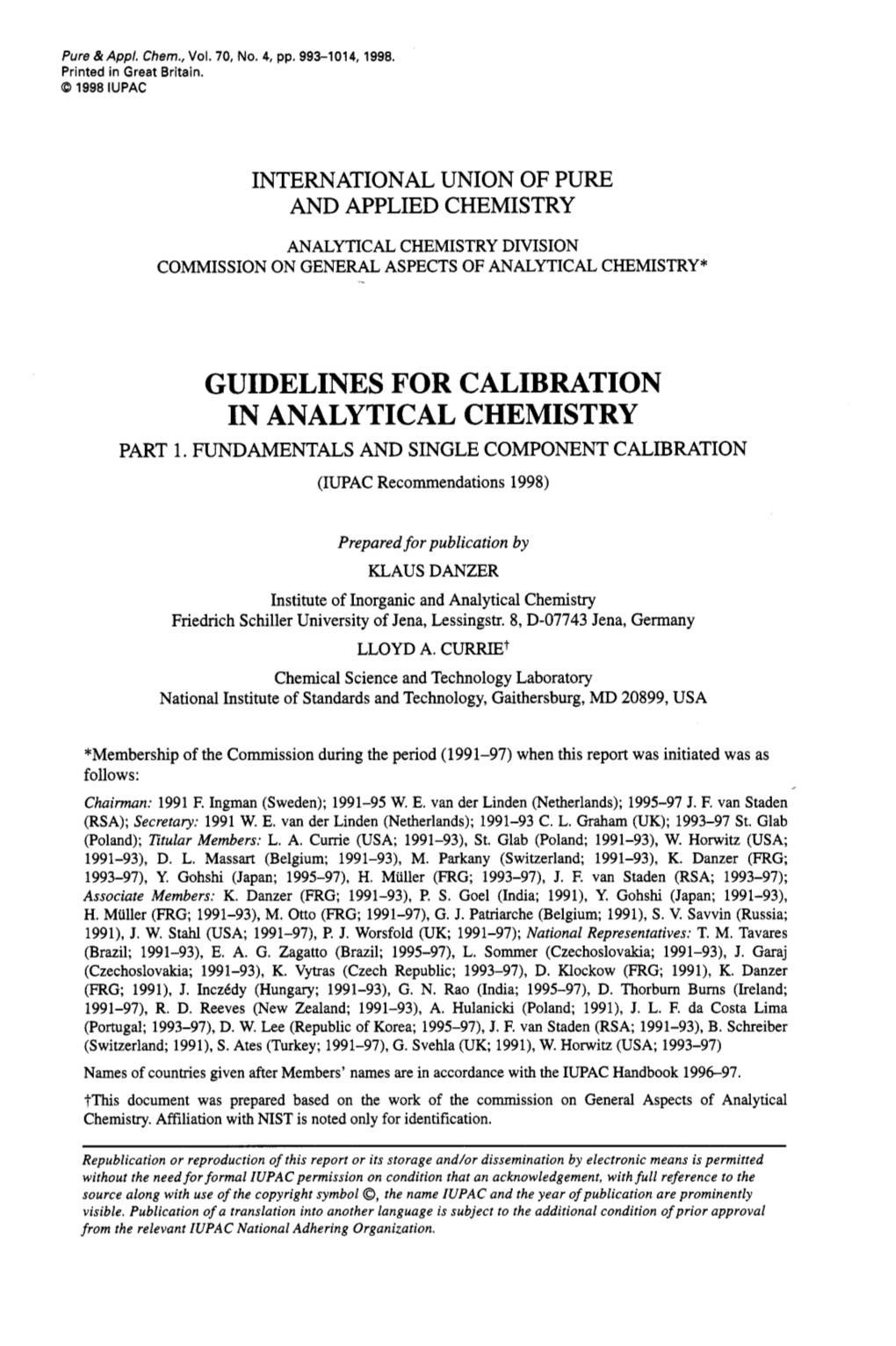 Guidelines for Calibration in Analytical Chemistry Part 1