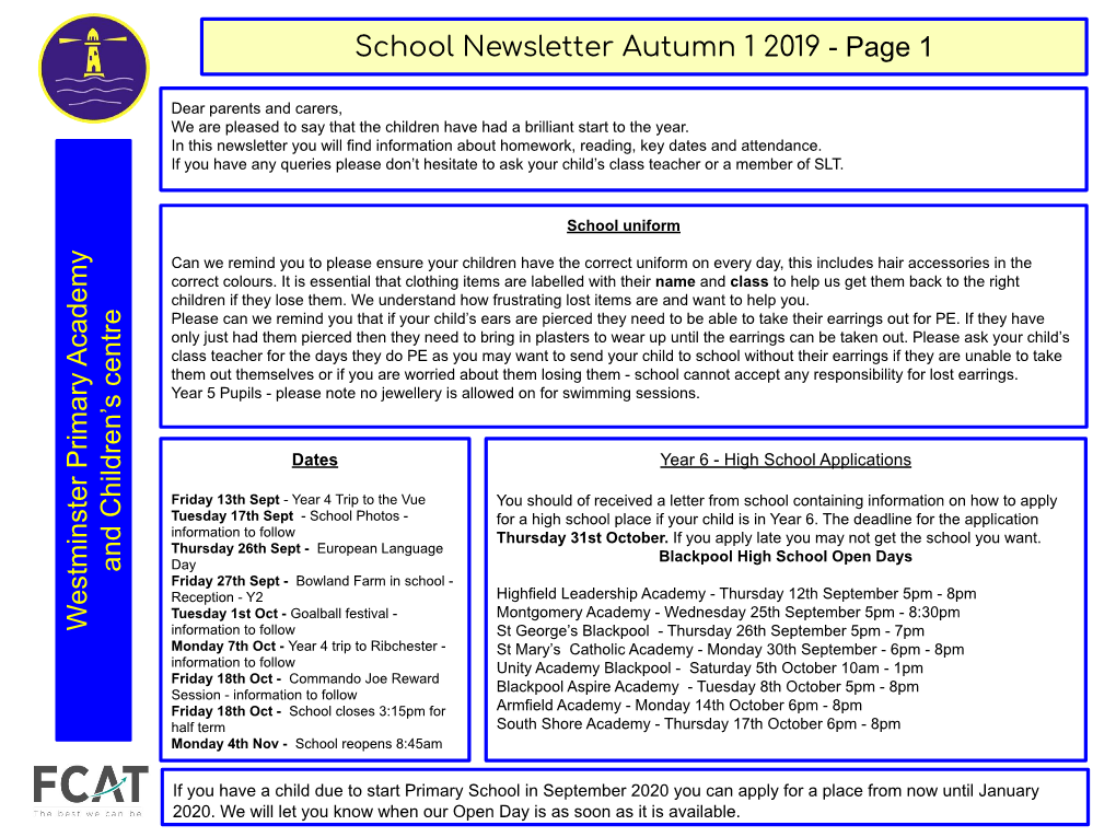 School Newsletter Autumn 1 2019 - Page 1
