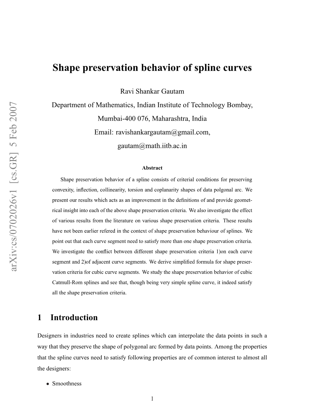5 Feb 2007 Shape Preservation Behavior of Spline Curves