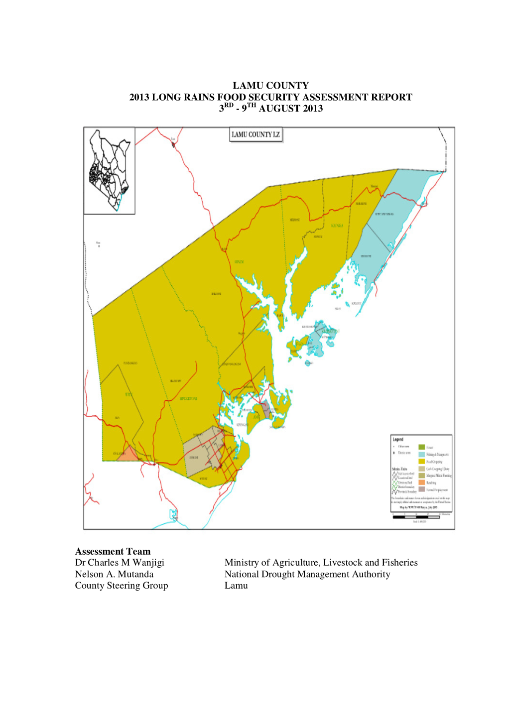 Lamu County 2013 Long Rains Food Security Assessment Report 3Rd - 9Th August 2013