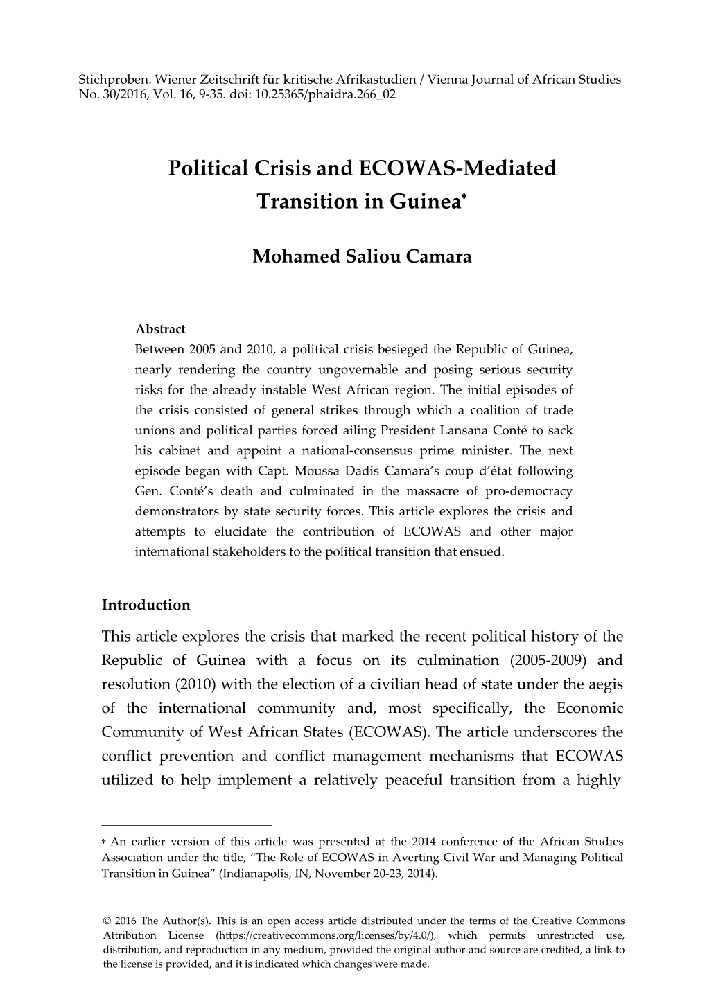 Political Crisis and ECOWAS-Mediated Transition in Guinea∗