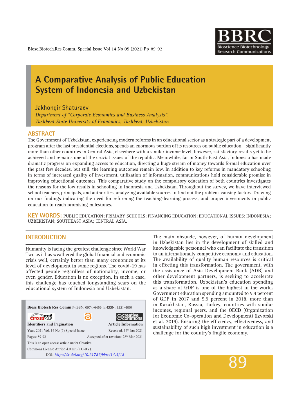 A Comparative Analysis of Public Education System of Indonesia and Uzbekistan