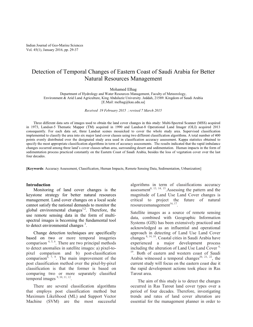 Detection of Temporal Changes of Eastern Coast of Saudi Arabia for Better Natural Resources Management