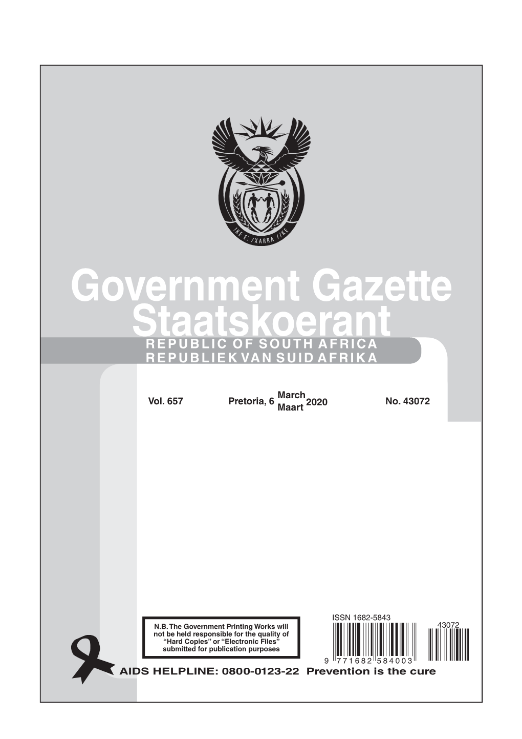 Government Gazette Staatskoerant REPUBLIC of SOUTH AFRICA REPUBLIEK VAN SUID AFRIKA