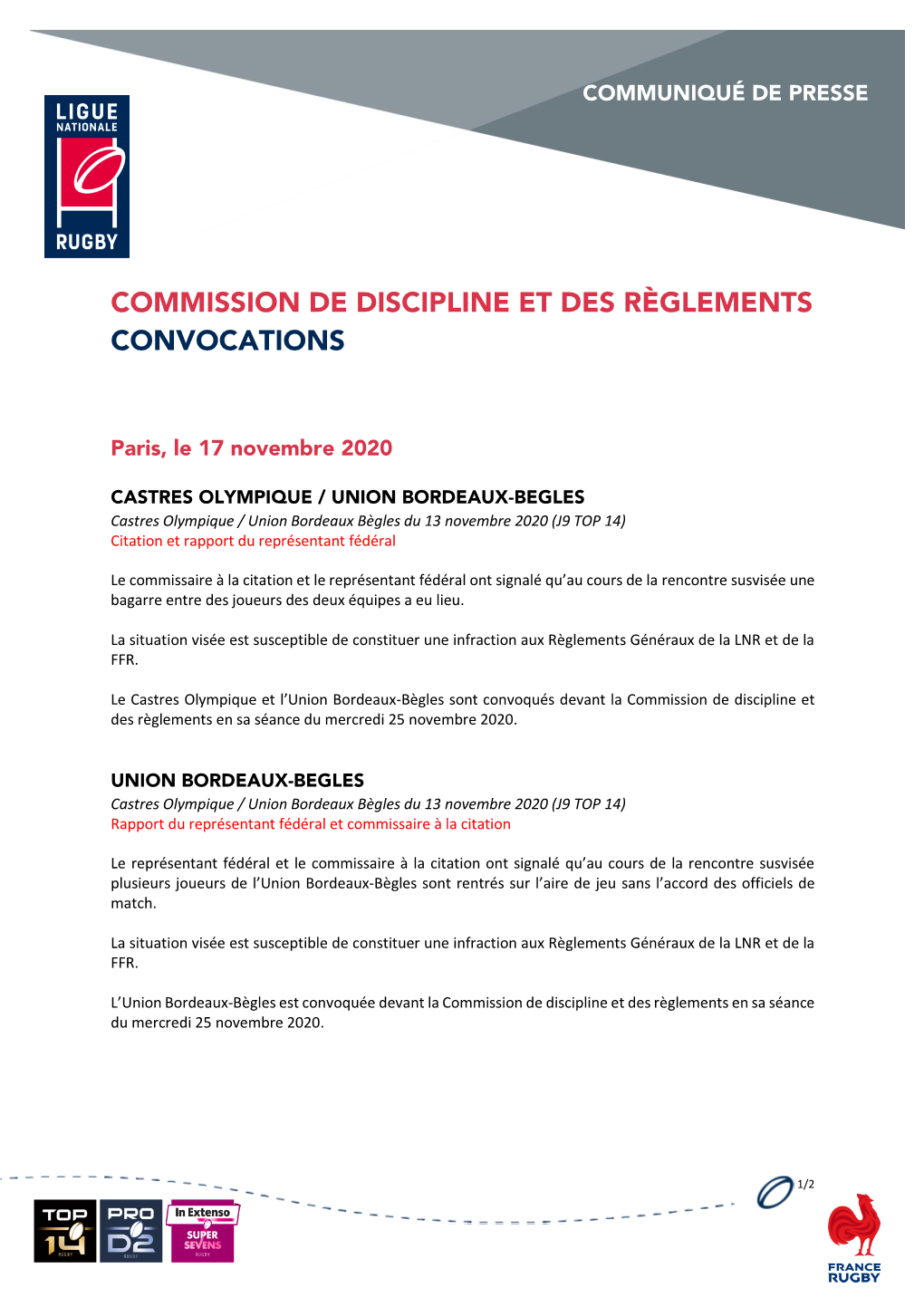 Commission De Discipline Et Des Règlements Convocations