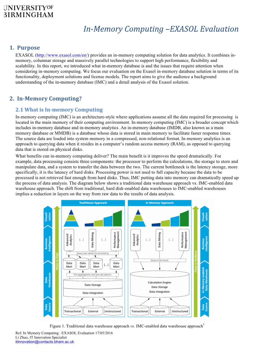 In-Memory Computing –EXASOL Evaluation