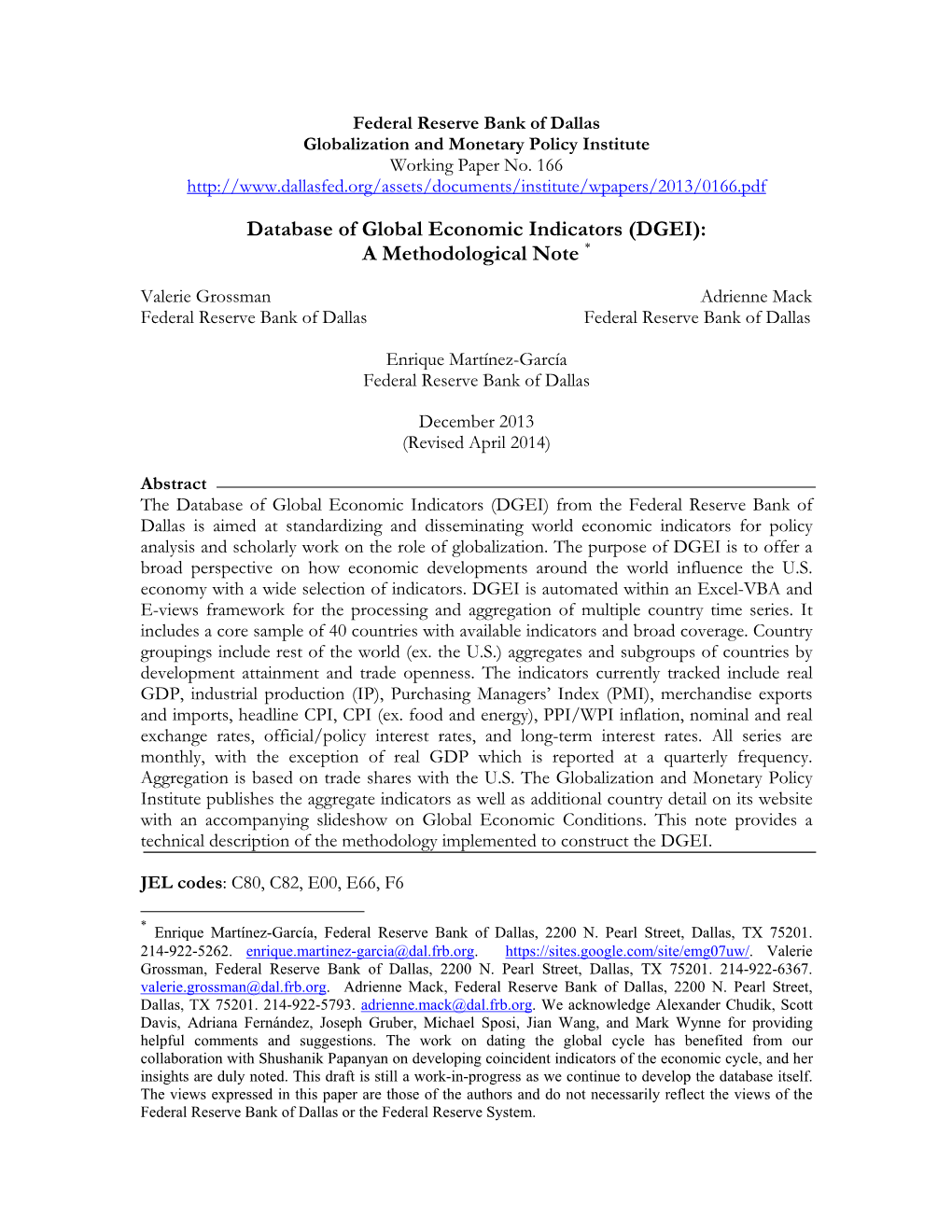 Database of Global Economic Indicators (DGEI): a Methodological Note *