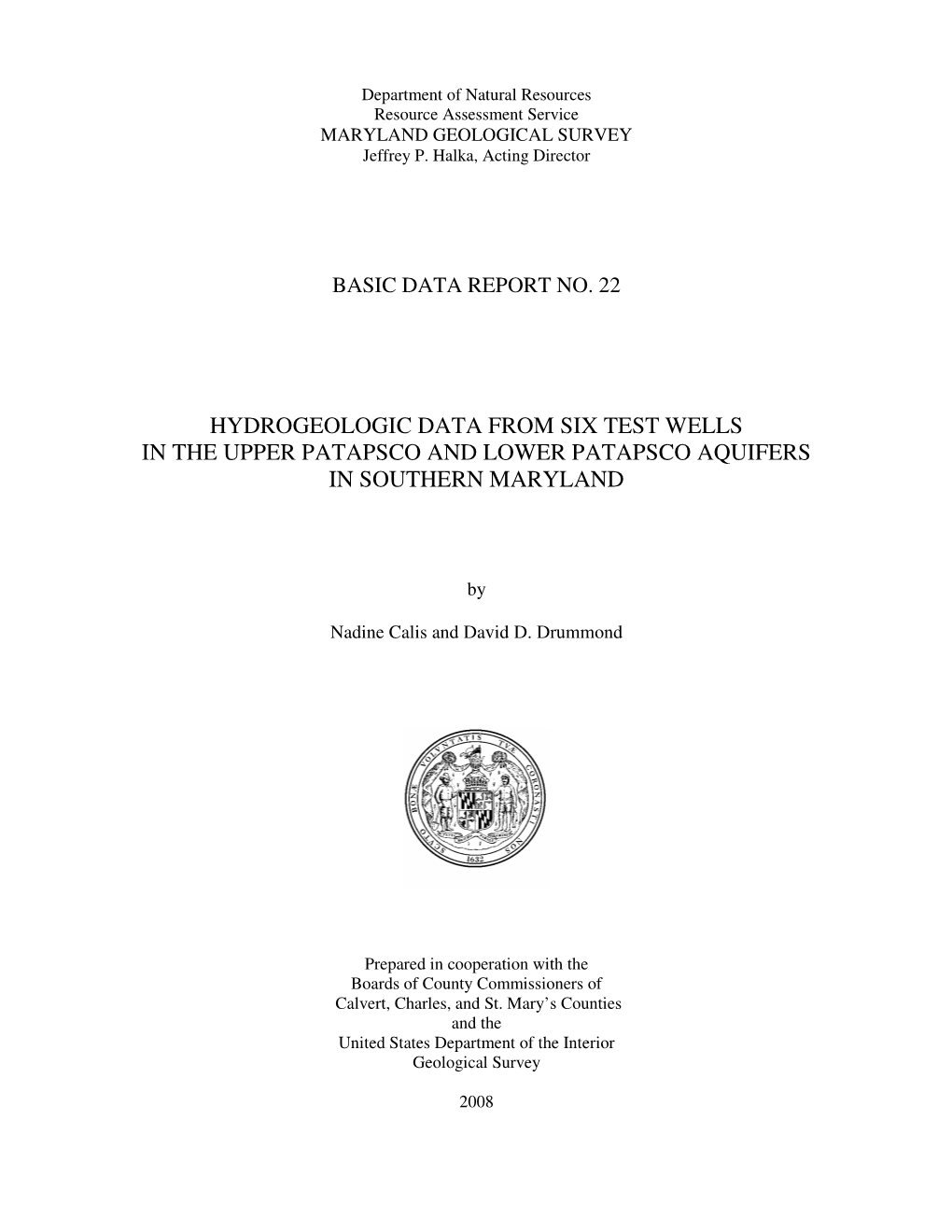 Hydrogeologic Data from Six Test Wells in the Upper Patapsco and Lower Patapsco Aquifers in Southern Maryland