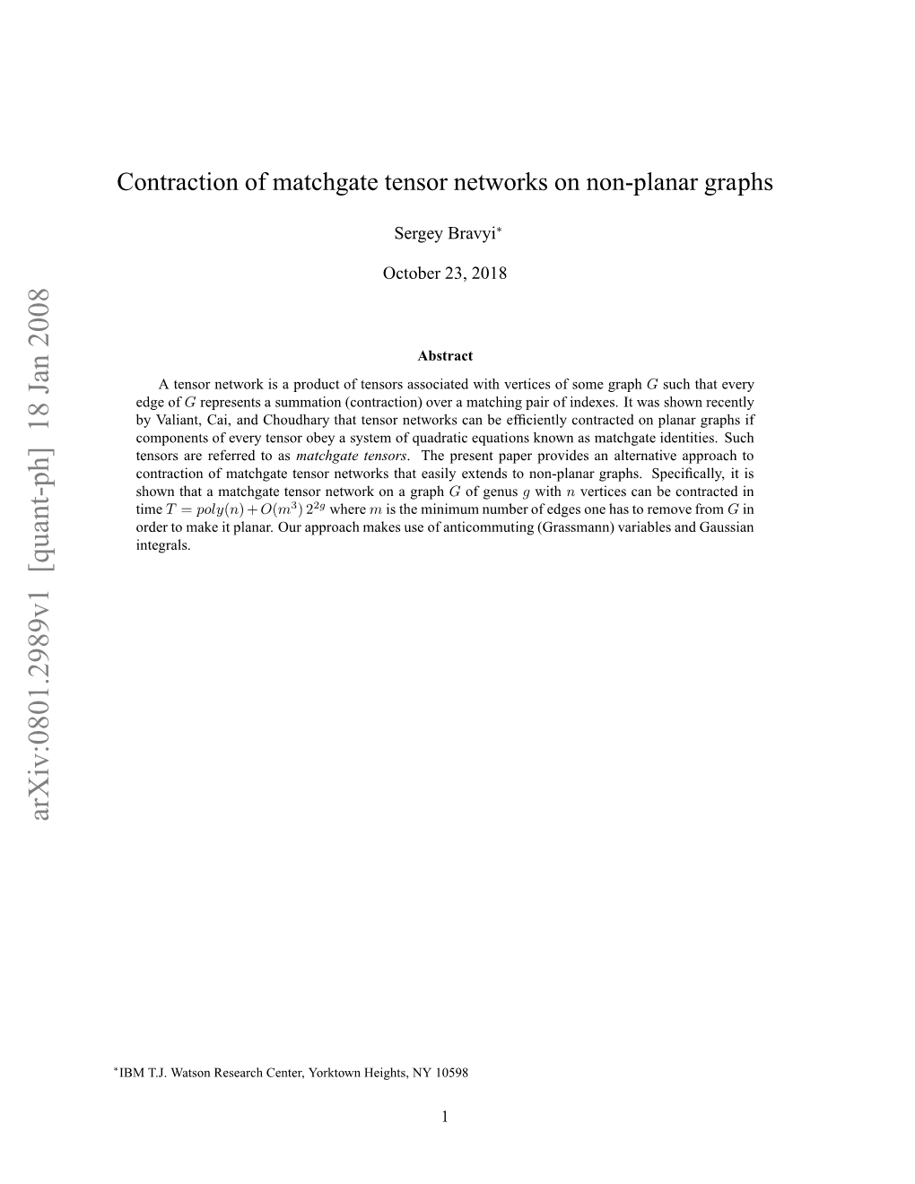 Contraction of Matchgate Tensor Networks on Non-Planar Graphs