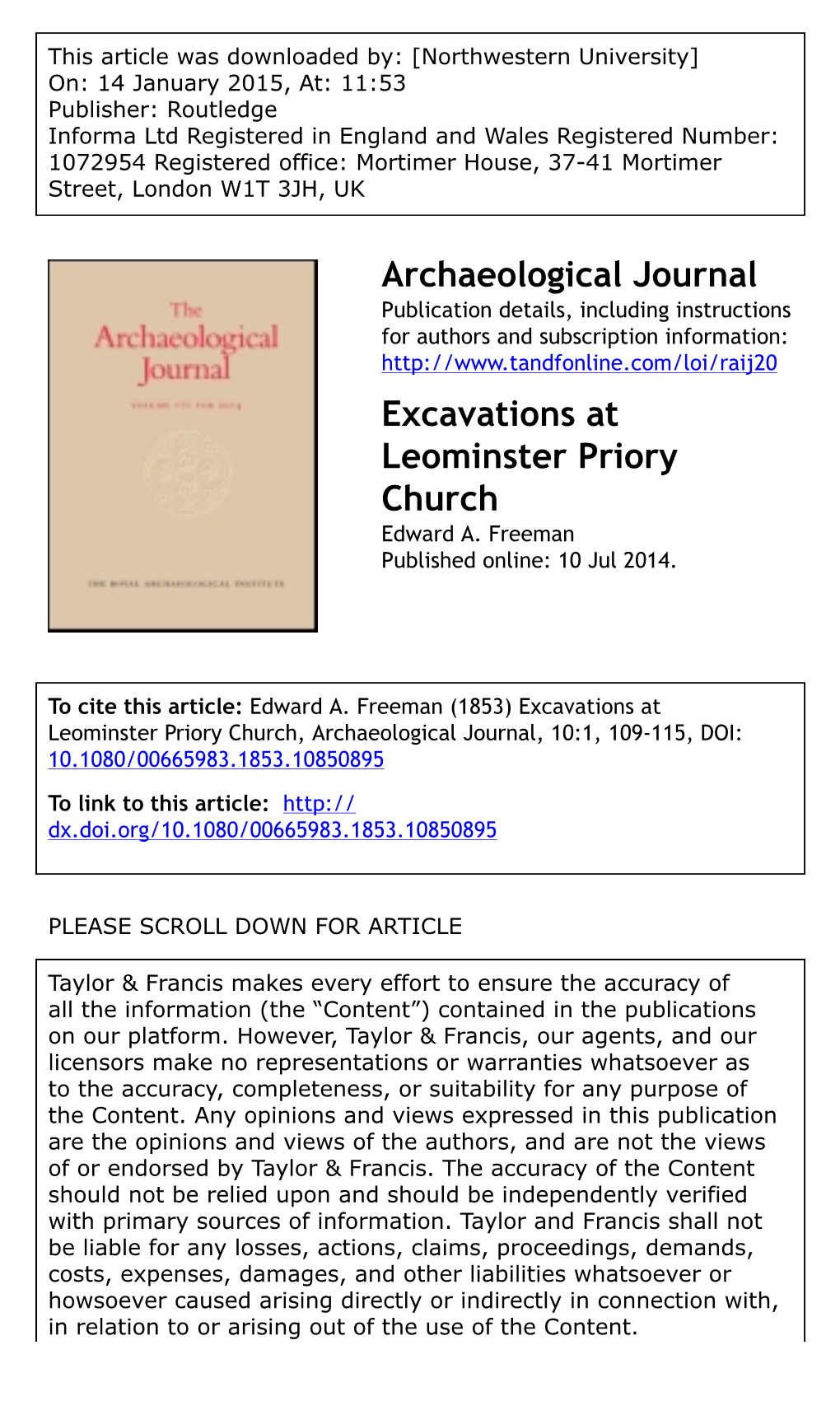 Archaeological Journal Excavations at Leominster Priory Church