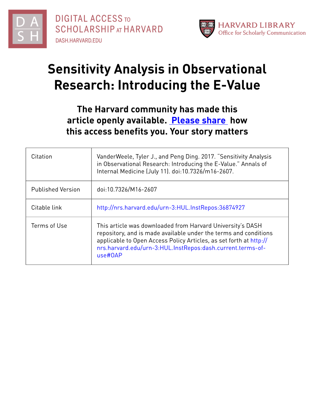 Sensitivity Analysis in Observational Research: Introducing the E-Value