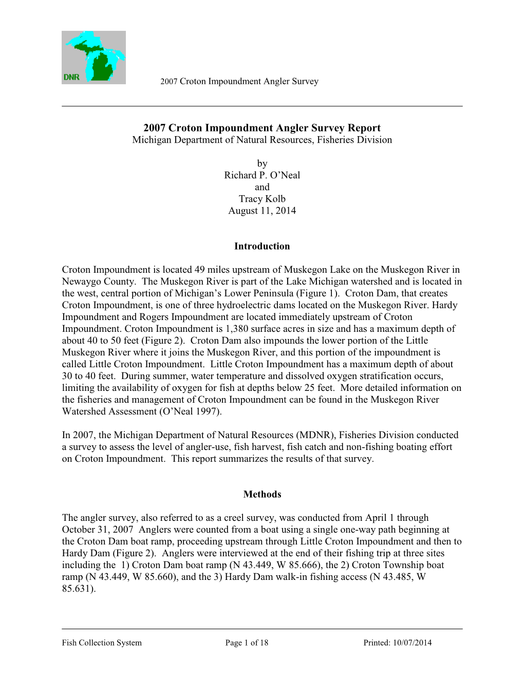 Croton Impoundment Angler Survey Report, 2007
