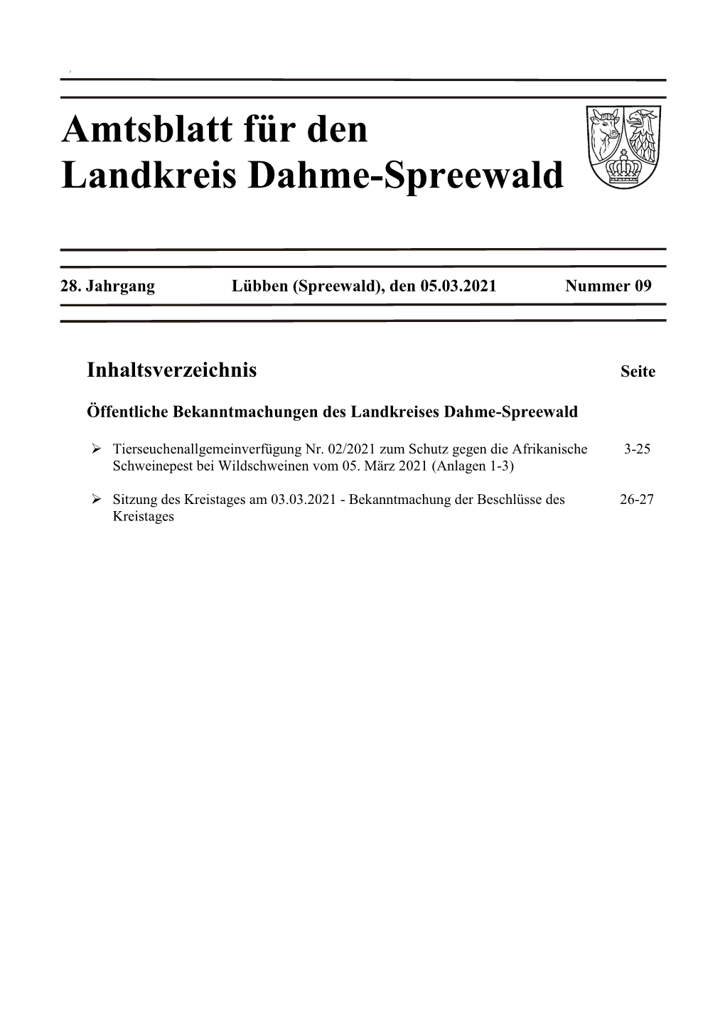 Amtsblatt Für Den Landkreis Dahme-Spreewald