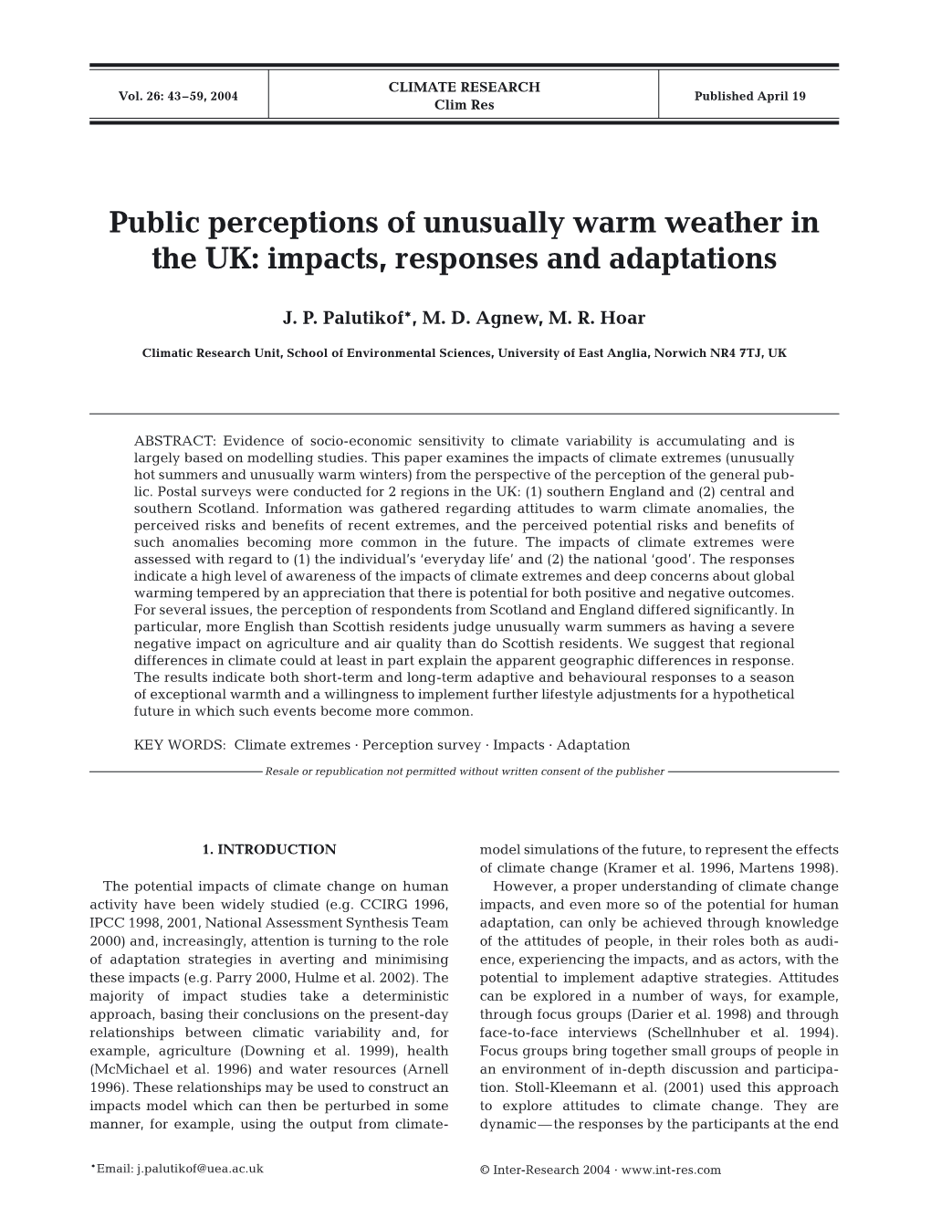 Public Perceptions of Unusually Warm Weather in the UK: Impacts, Responses and Adaptations