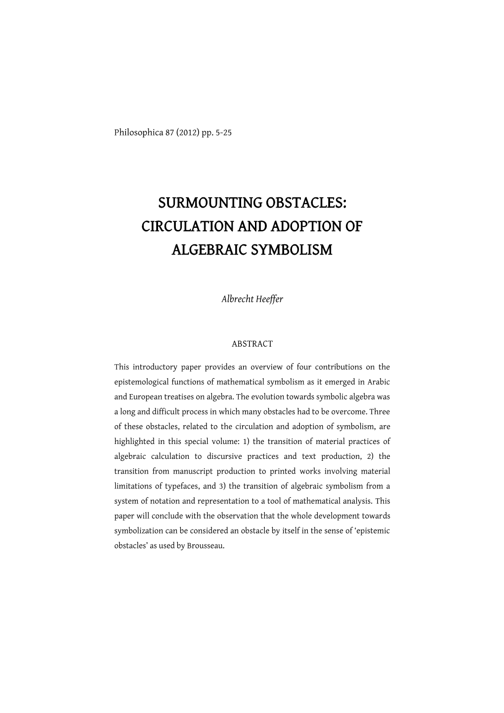 Circulation and Adoption of Algebraic Symbolism