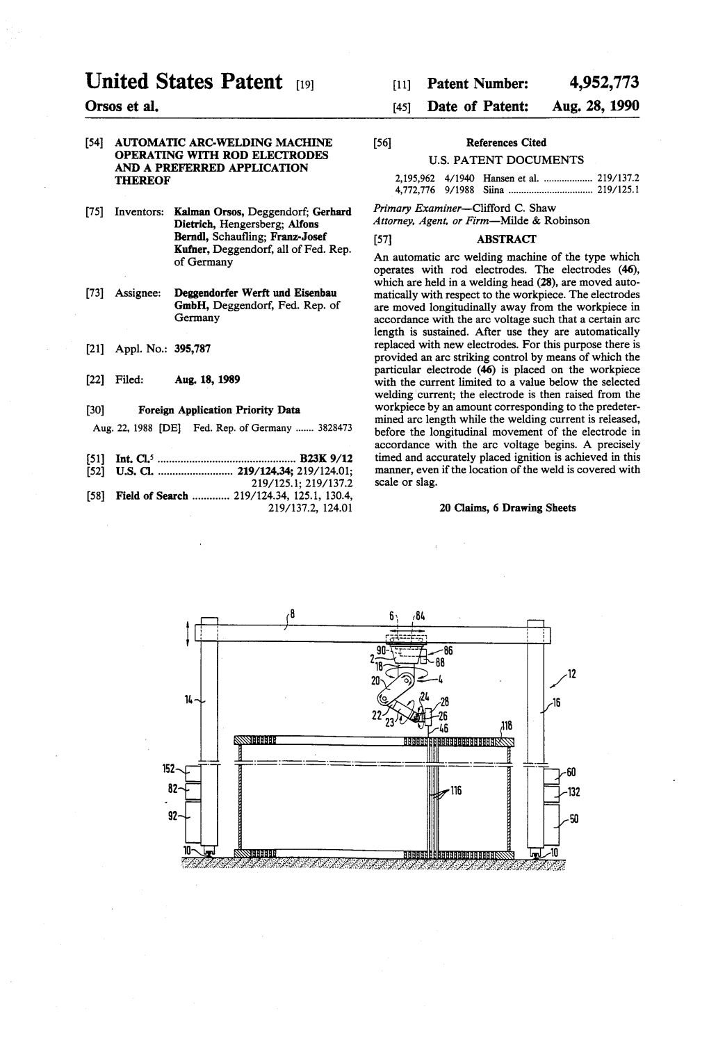 United States Patent (19) 11) Patent Number: 4952,773 Orsos Et Al