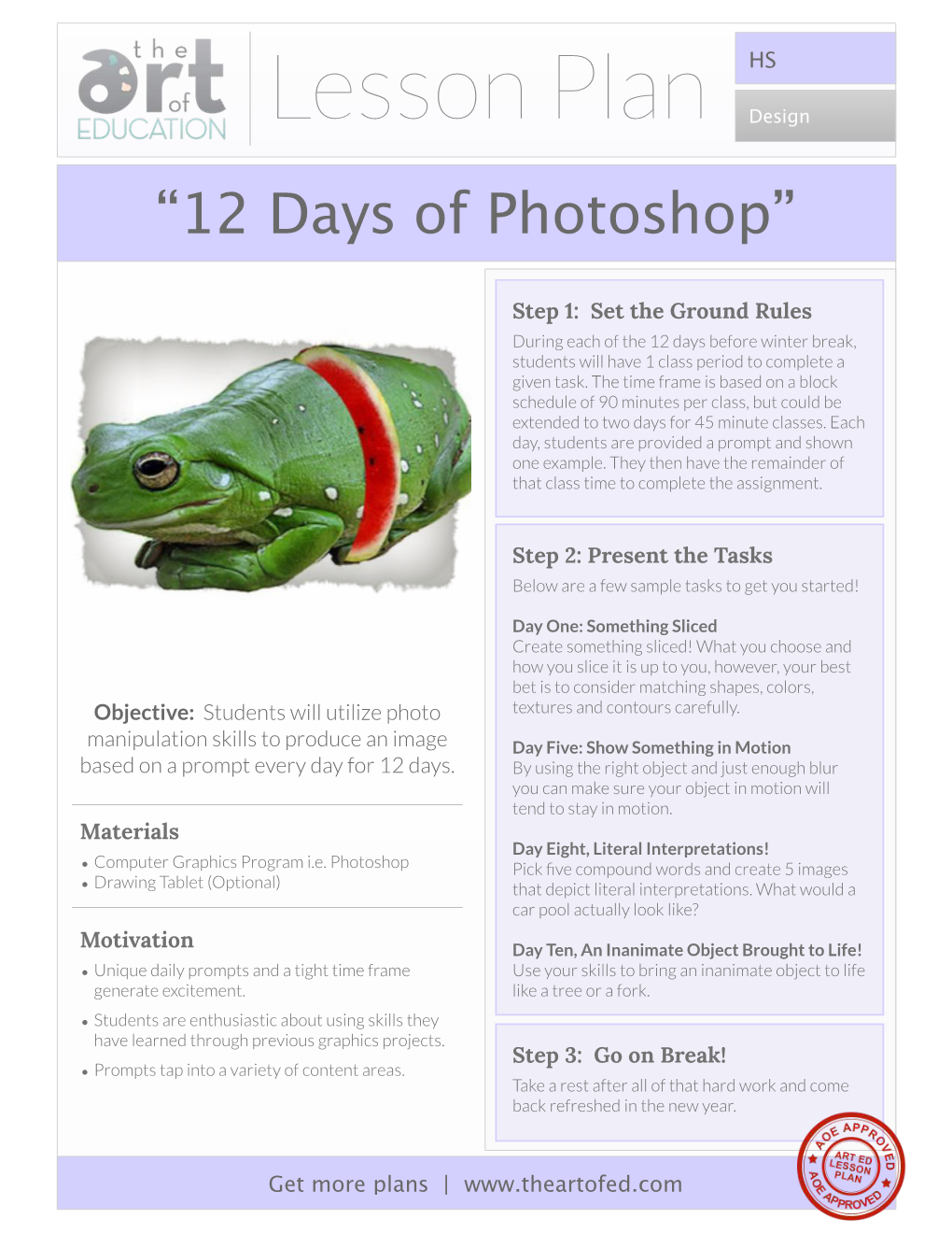Lesson Plan Design “12 Days of Photoshop”