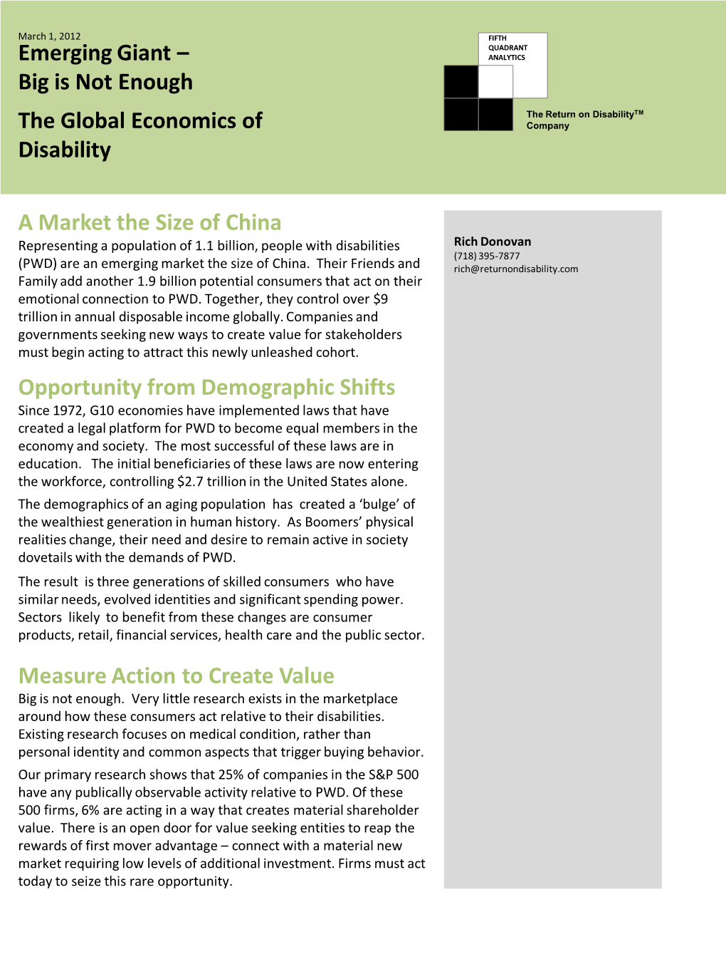 Big Is Not Enough the Global Economics of Disability a Market