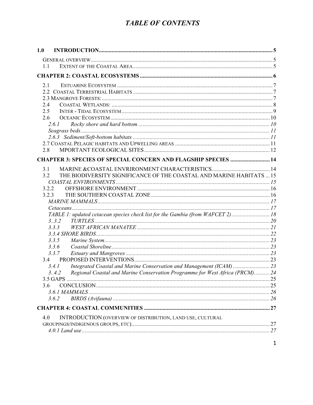 National Status Report Coastal And