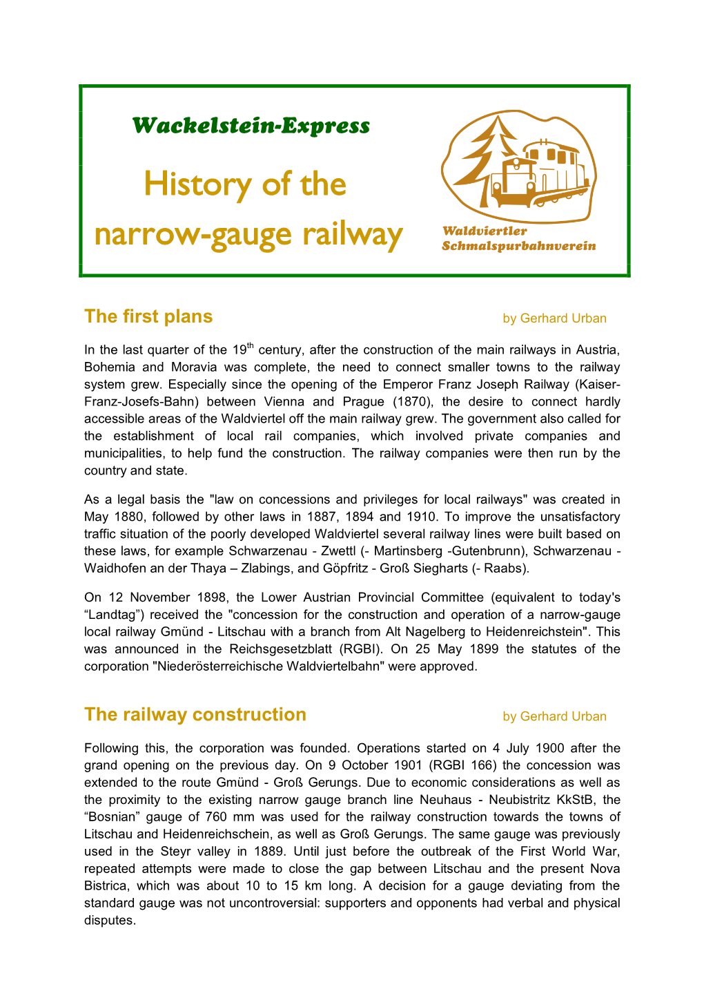 History of the Narrow-Gauge Railway