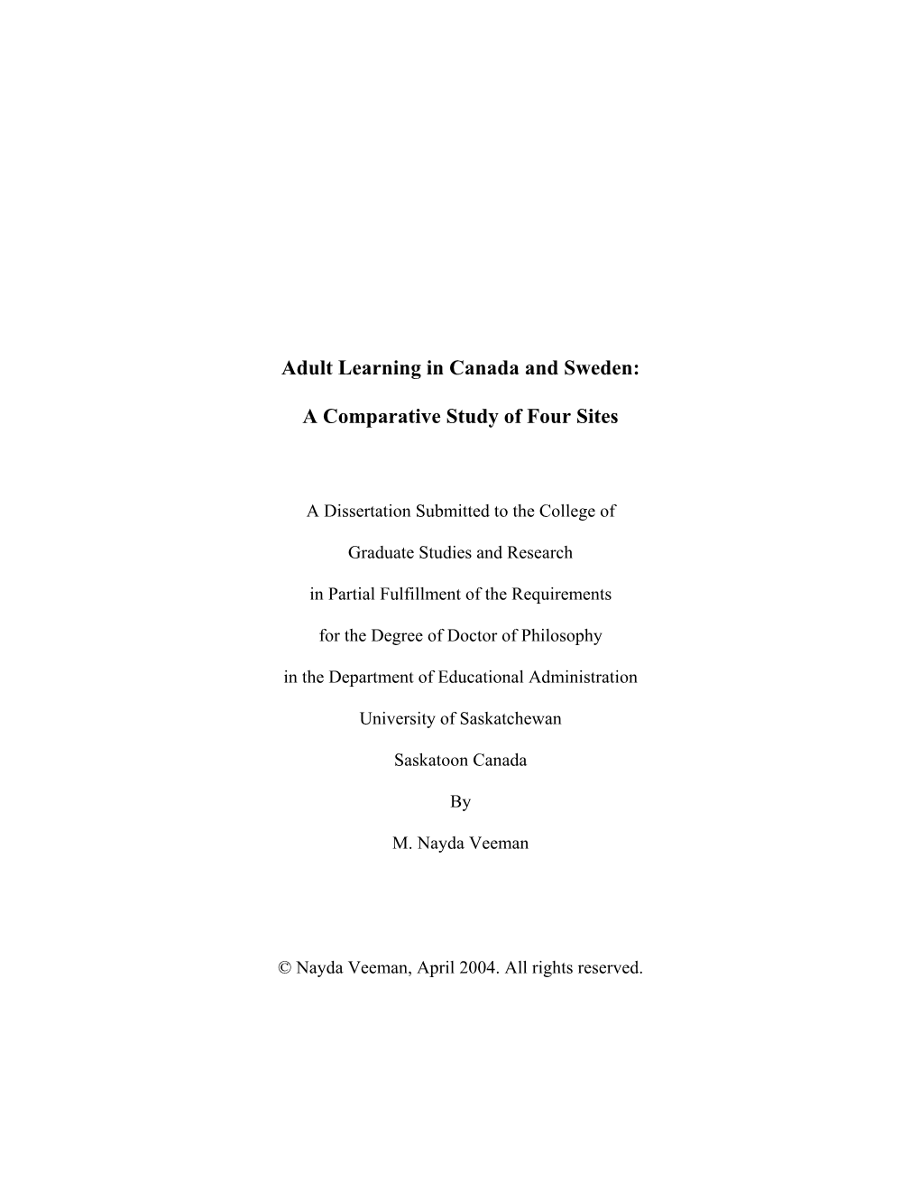 Adult Learning in Canada and Sweden