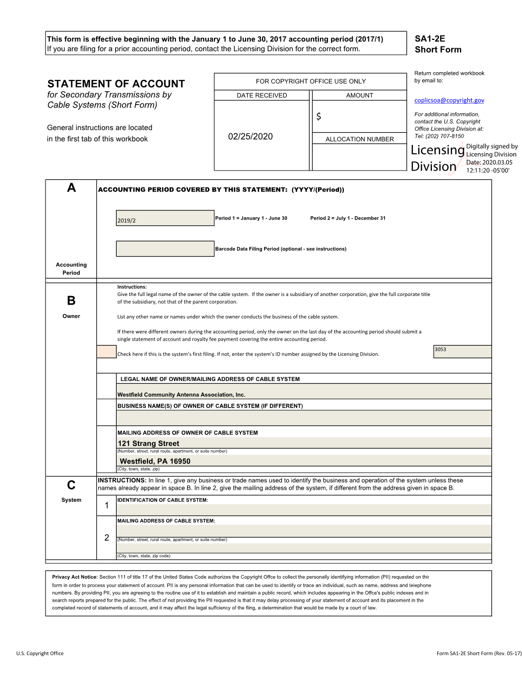 Licensing Division for the Correct Form