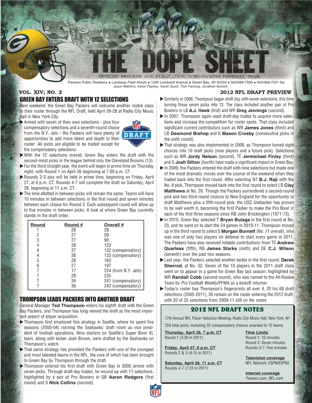 Packers 2012 Draft Preview Dope Sheet.Indd