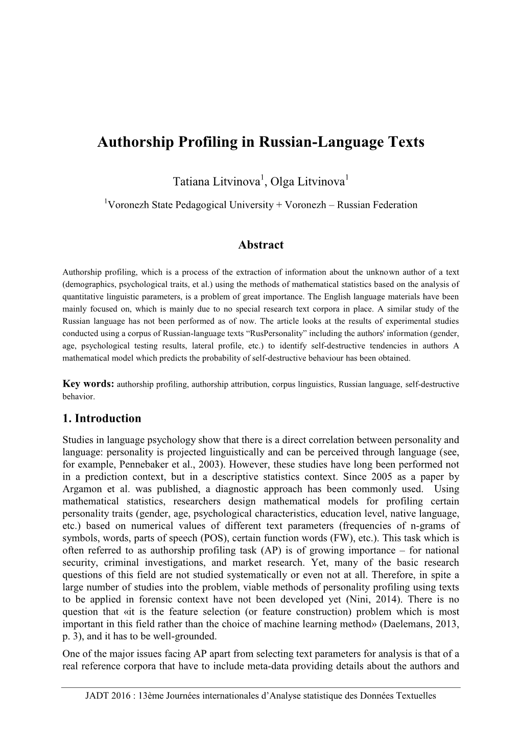 Authorship Profiling in Russian-Language Texts