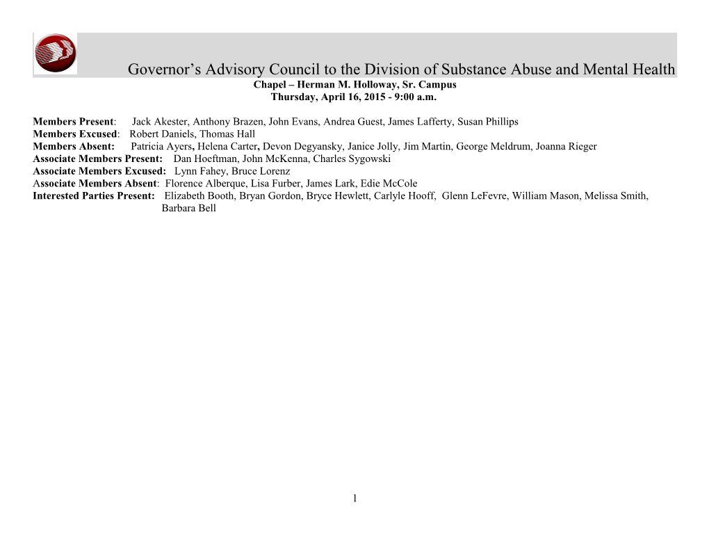 Govenor S Advisory Council to the Division of Substance Abuse and Mental Health