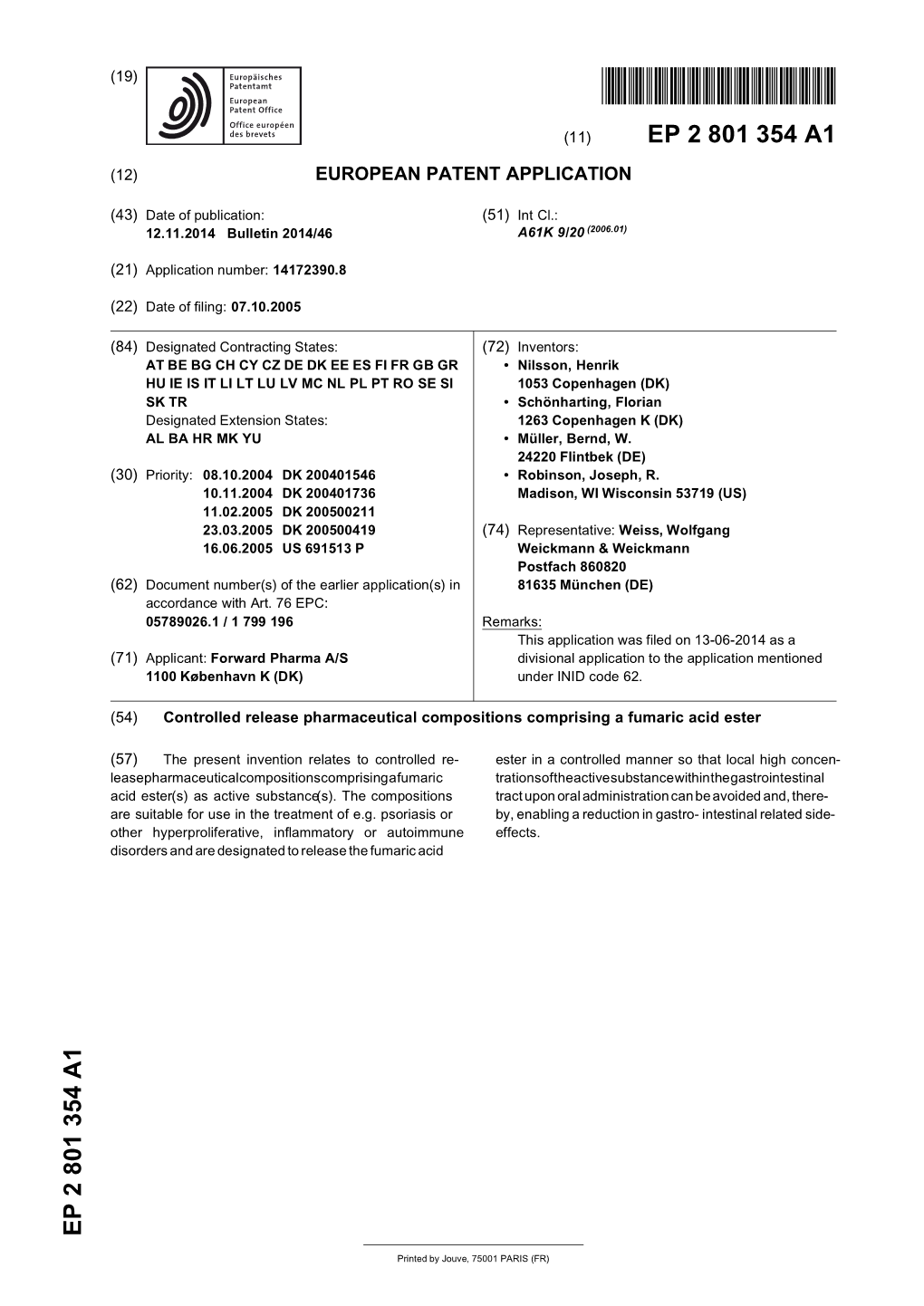 Controlled Release Pharmaceutical Compositions Comprising a Fumaric Acid Ester