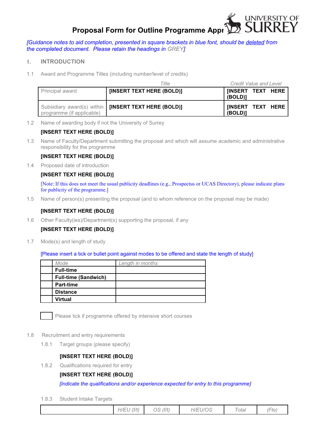 Proposal Form for Outline Programme Approval