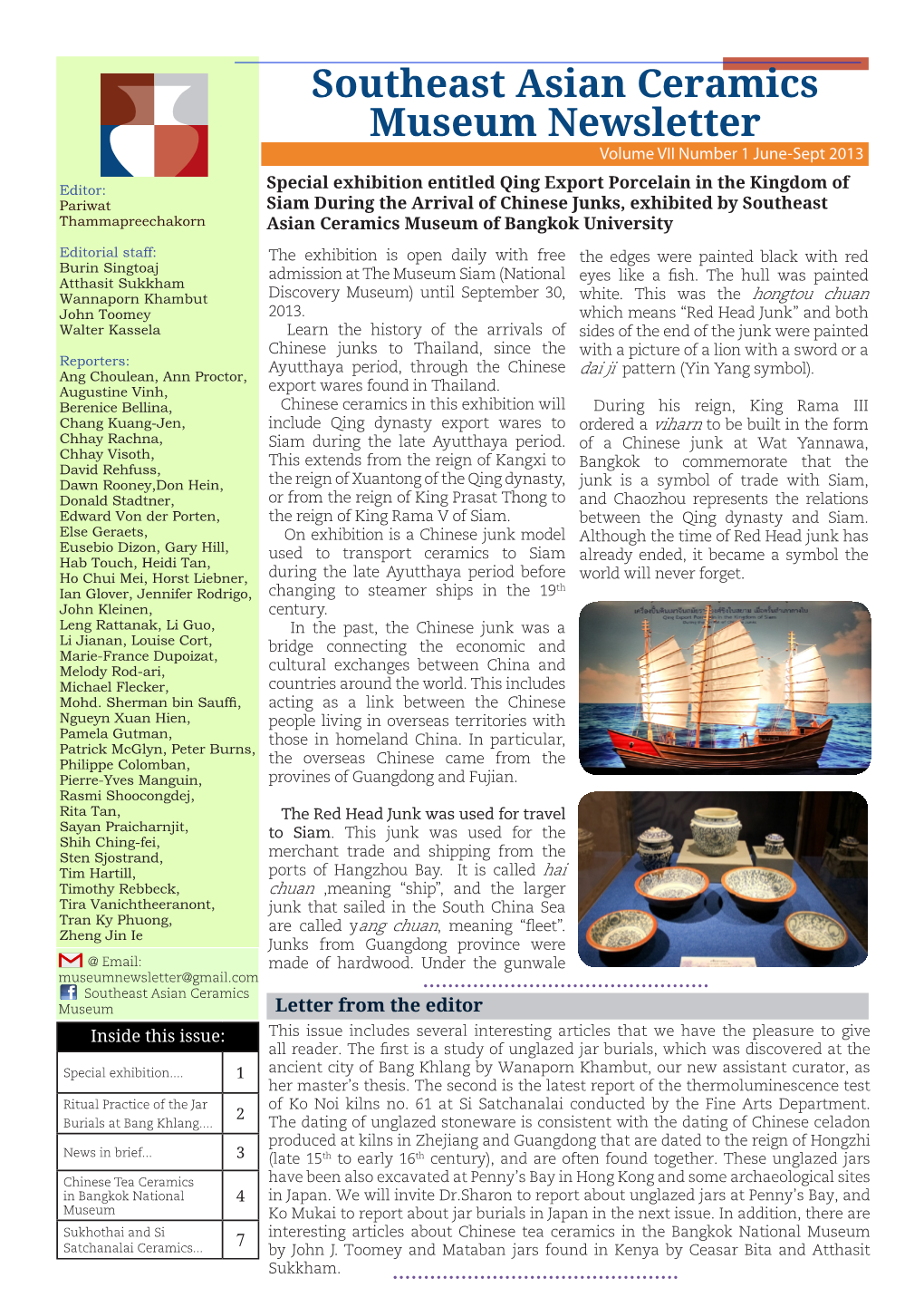 Southeast Asian Ceramics Museum Newsletter Volume VII Number 1 June-Sept 2013